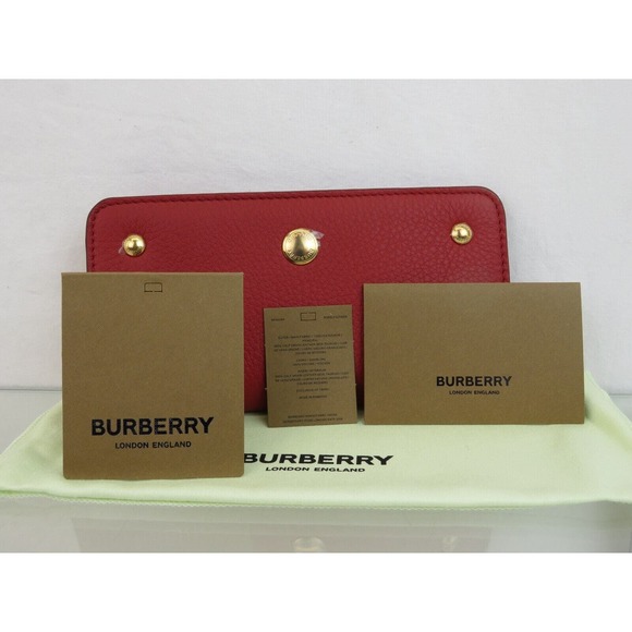 $530 BURBERRY ROWE RED LEATHER LOGO FOLDING BILL SNAP CLUTCH CONTINENTAL WALLET - Picture 8 of 14
